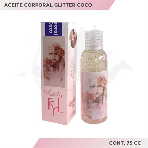 Aceite corporal con Glitter y aroma a coco 75cc